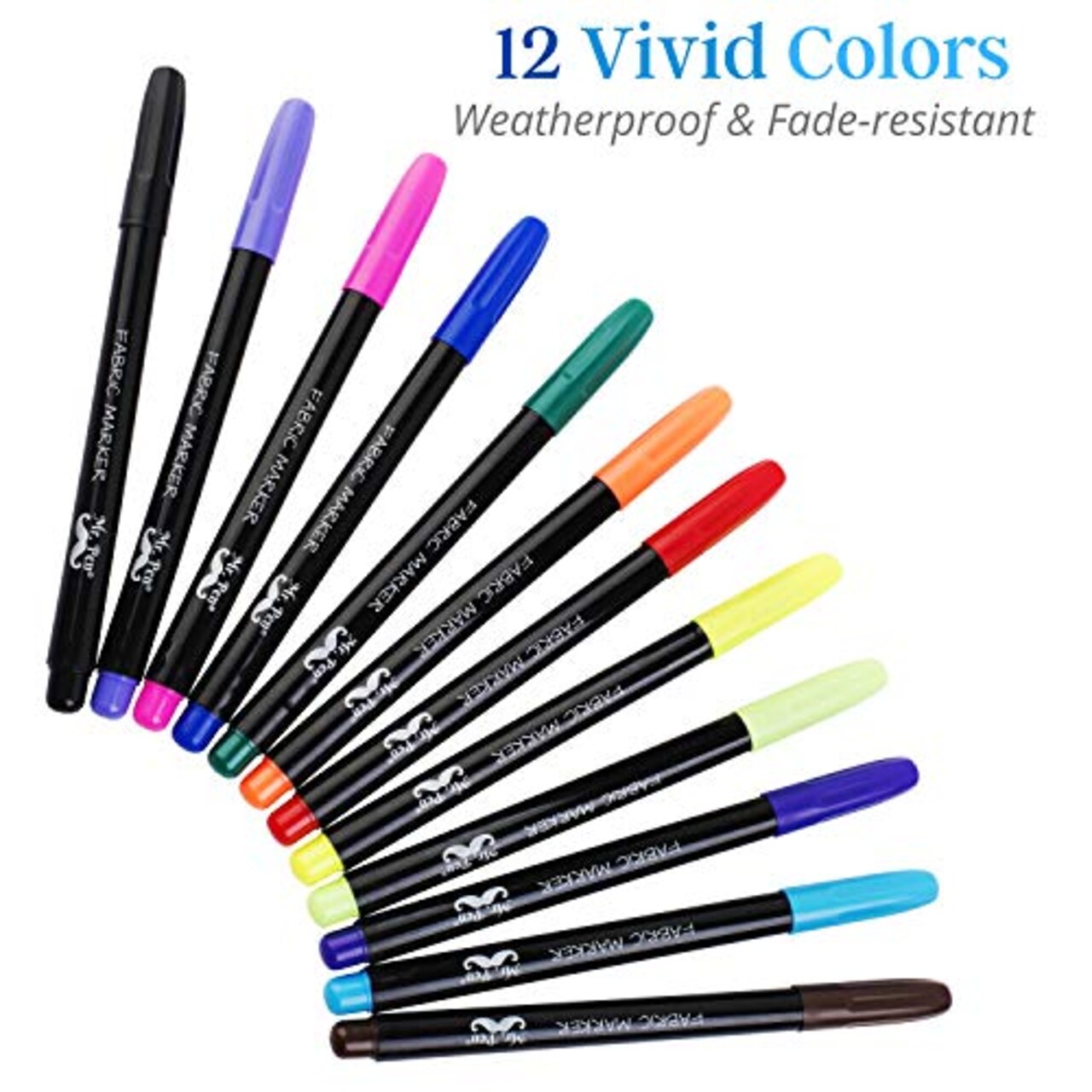 Fabric Markers - 12-Pack, Permanent Fabric Paint Markers in Assorted Colors, Ideal for Clothes, T-Shirts, and General Fabric Use